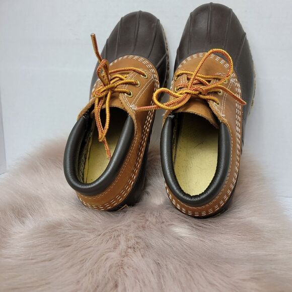 LL. Bean Women’s Boots Gumshoes Brown Leather Padded Collar Duck Shoes Size 7 - Picture 8 of 10